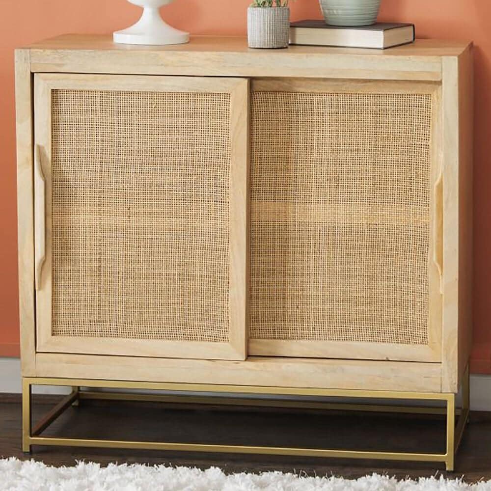 37B Urban Boho Raphael Cabinet with Two Sliding Doors in Natural and Gold, , large
