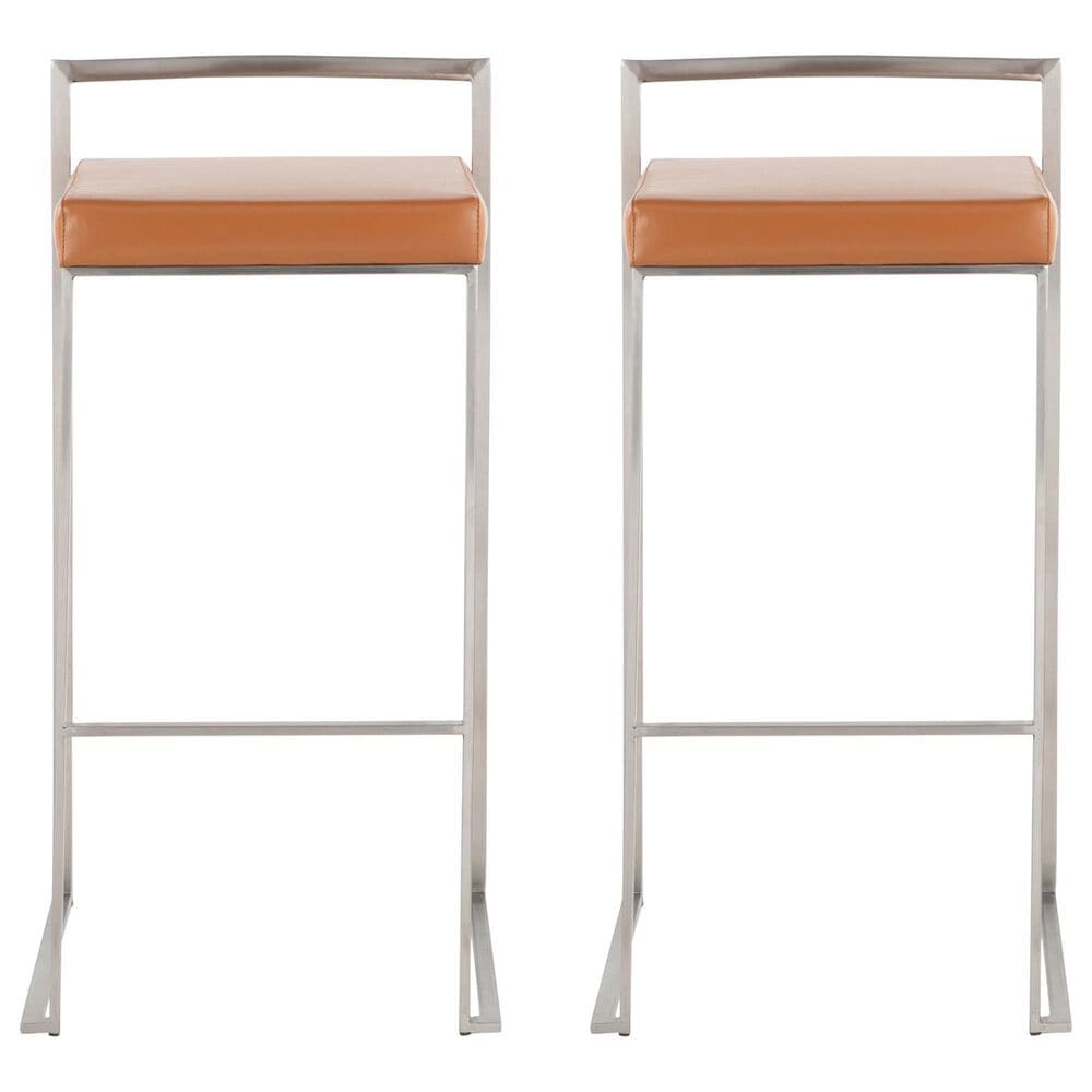 Lumisource Fuji Stackable Barstool with Camel Faux Leather in Stainless Steel &#40;Set of 2&#41;, , large