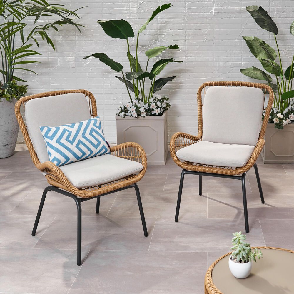 Hearth and Haven McCaskillOutdoor Rattan Club Chair with Iron Frame in Gray (Set of 2), , large