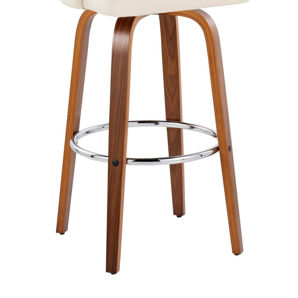 LumiSource Dahlia Swivel Bar Stool with Cream Faux Leather Upholstery in Walnut and Chrome (Set of 2), , large
