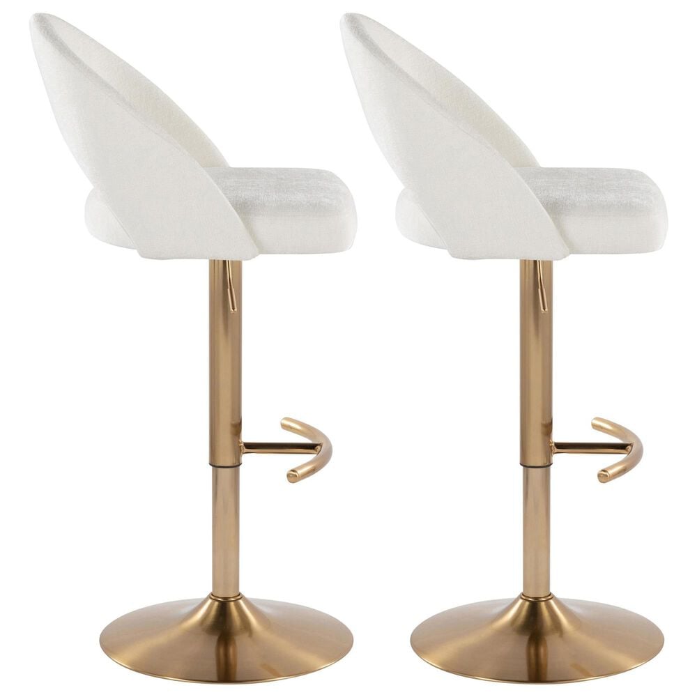 LumiSource Renee Adjustable Swivel Bar Stool with Cream Fabric Upholstery in Gold (Set of 2), , large