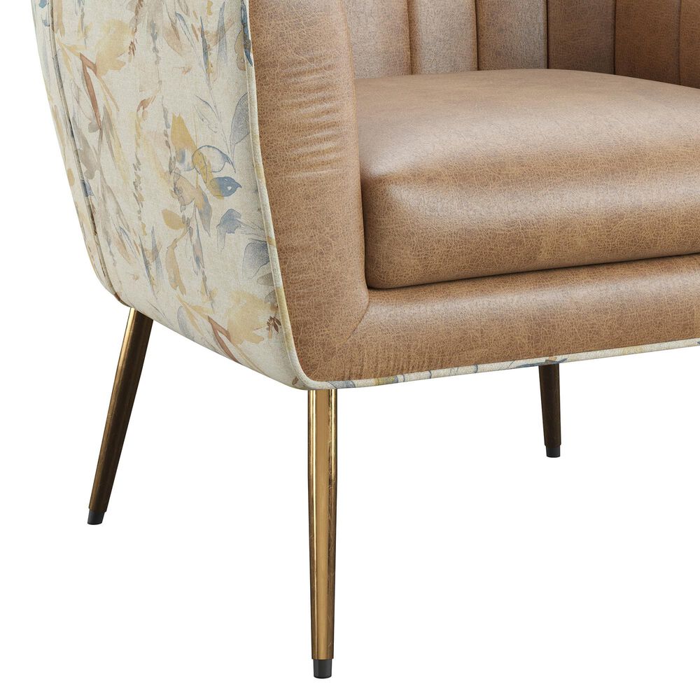 Golden Wave Furniture Ophelia Leaf Print Accent Chair in Saddle, , large