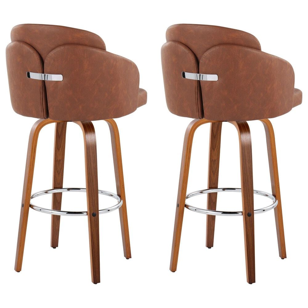 LumiSource Dahlia Swivel Bar Stool with Camel Upholstery in Walnut and Chrome (Set of 2), , large