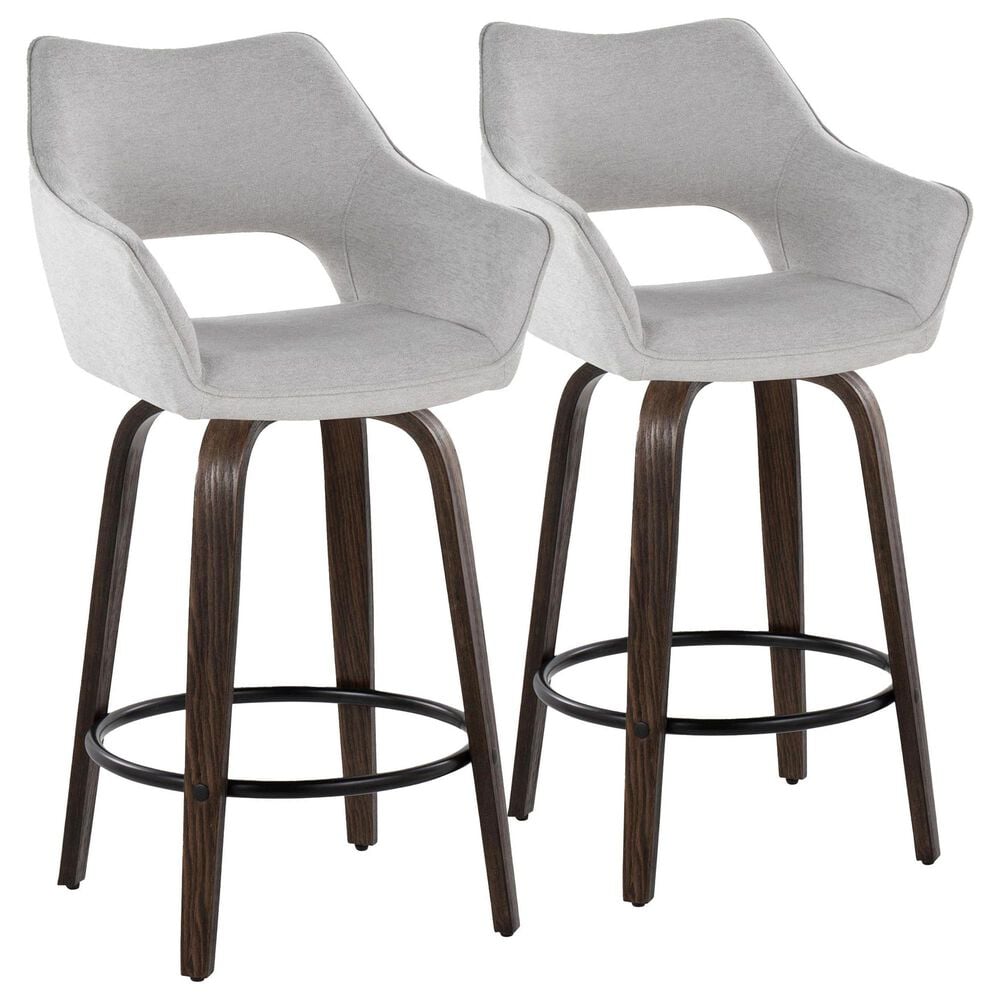 LumiSource Mustang 26" Swivel Counter Stool with Grey Fabric Upholstery in Glazed Walnut and Black (Set of 2), , large