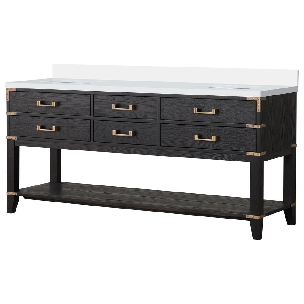 Lexora Home Norwalk 72" Double Bathroom Vanity in Black Oak with White Cultured Marble Top and Rectangle Sink, , large