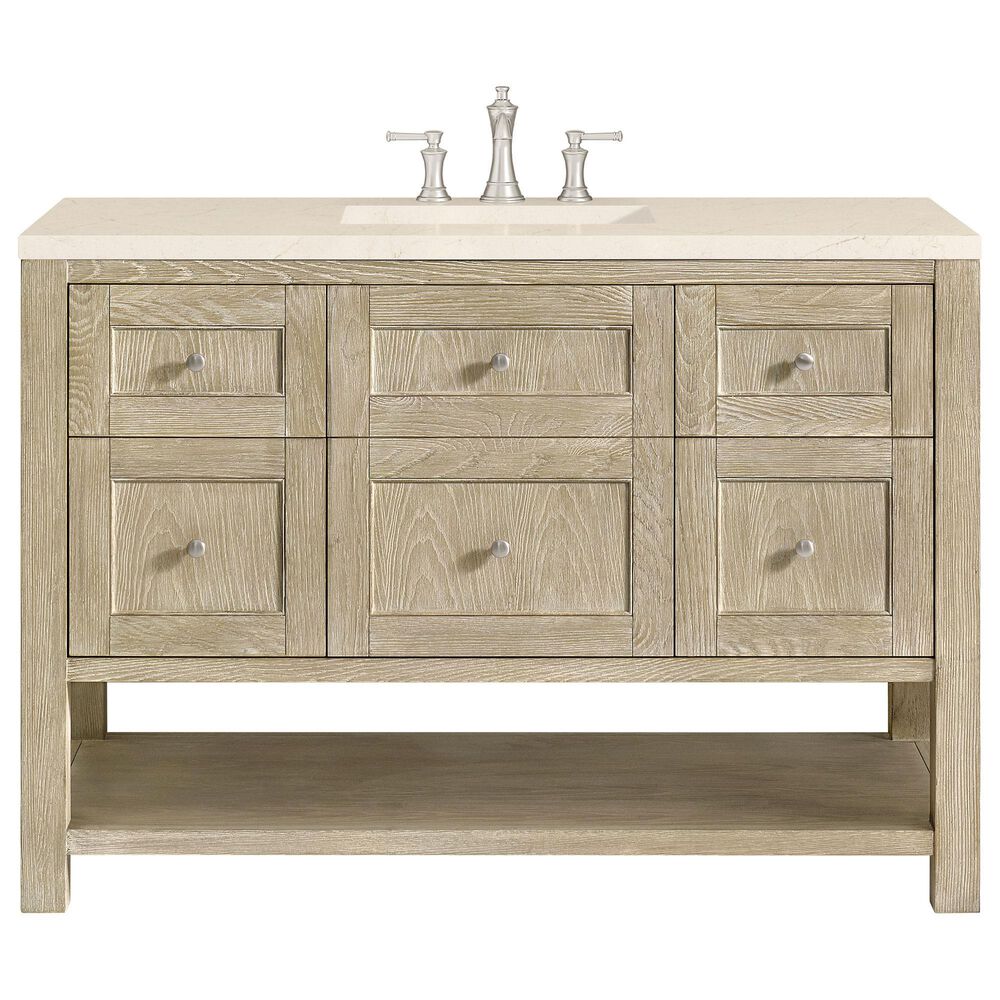James Martin Vanities Breckenridge 48&quot; Single Vanity in Whitewashed Oak with 3 cm Eternal Marfil Quartz Top, , large
