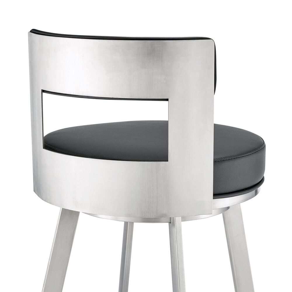 Blue River Flynn 30&quot; Swivel Bar Stool with Black Cushion in Brushed Stainless Steel, , large