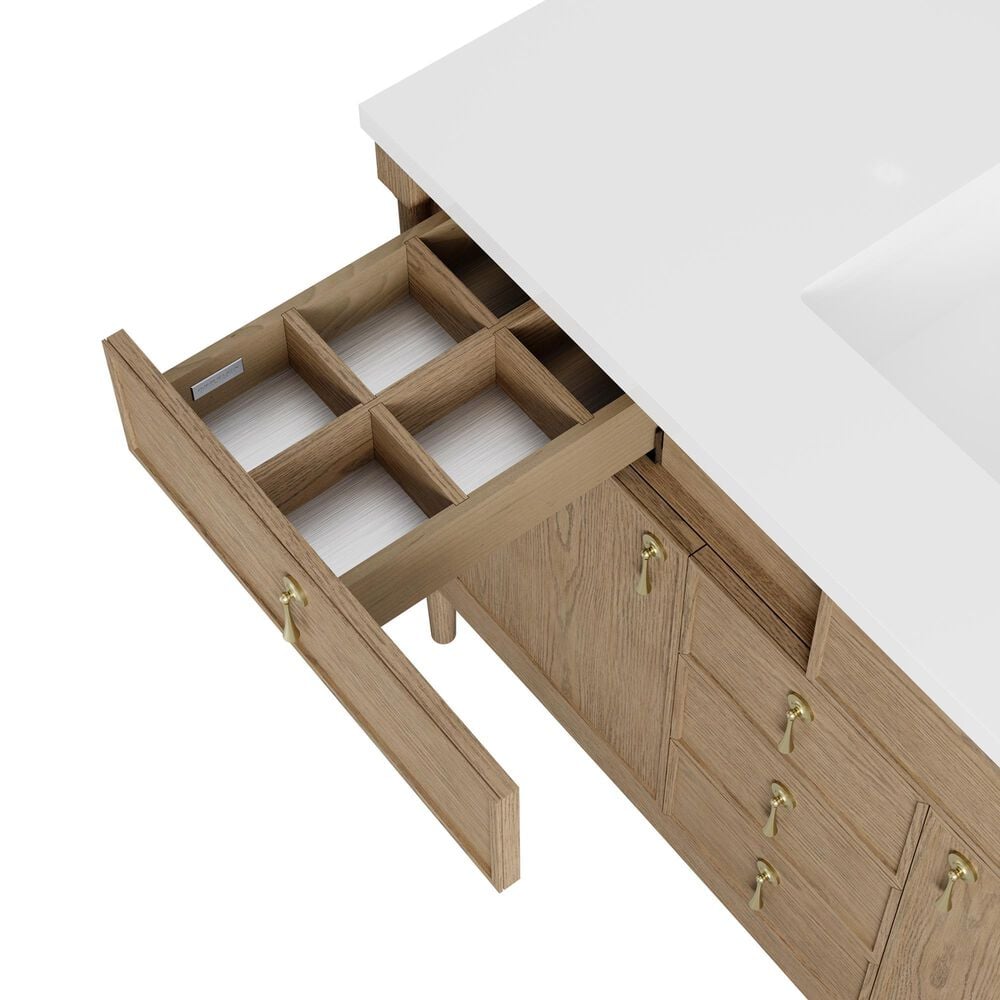 James Martin Kinnsden 48" Single Bathroom Vanity in Weathered Oak with 3 cm Carrara Marble Top and Rectangular Sink, , large