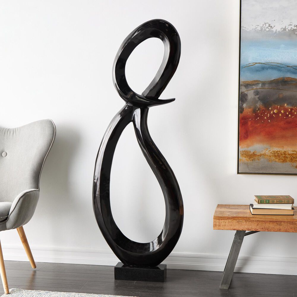 Maple and Jade Abstract Tall Looped Floor Decorative Sculpture with Base in Matte Black, , large