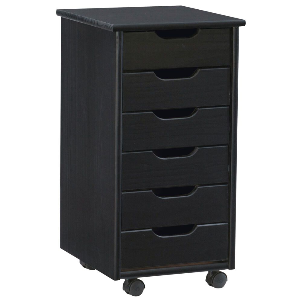 Linon Home Decor Cary 6-Drawer Rolling Cart in Black, , large