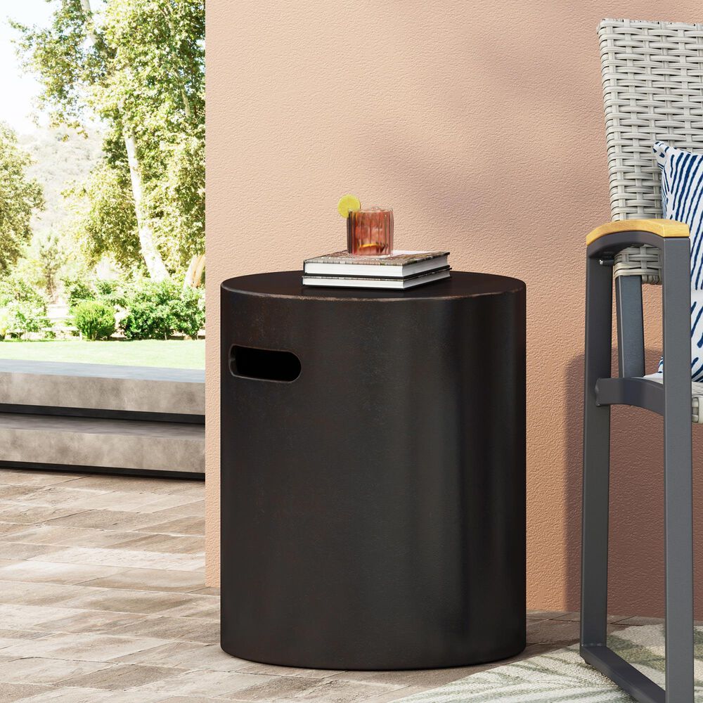 Hearth and Haven Outdoor Cylindrical Side Table with Integrated Handle Cutout in Copper, , large