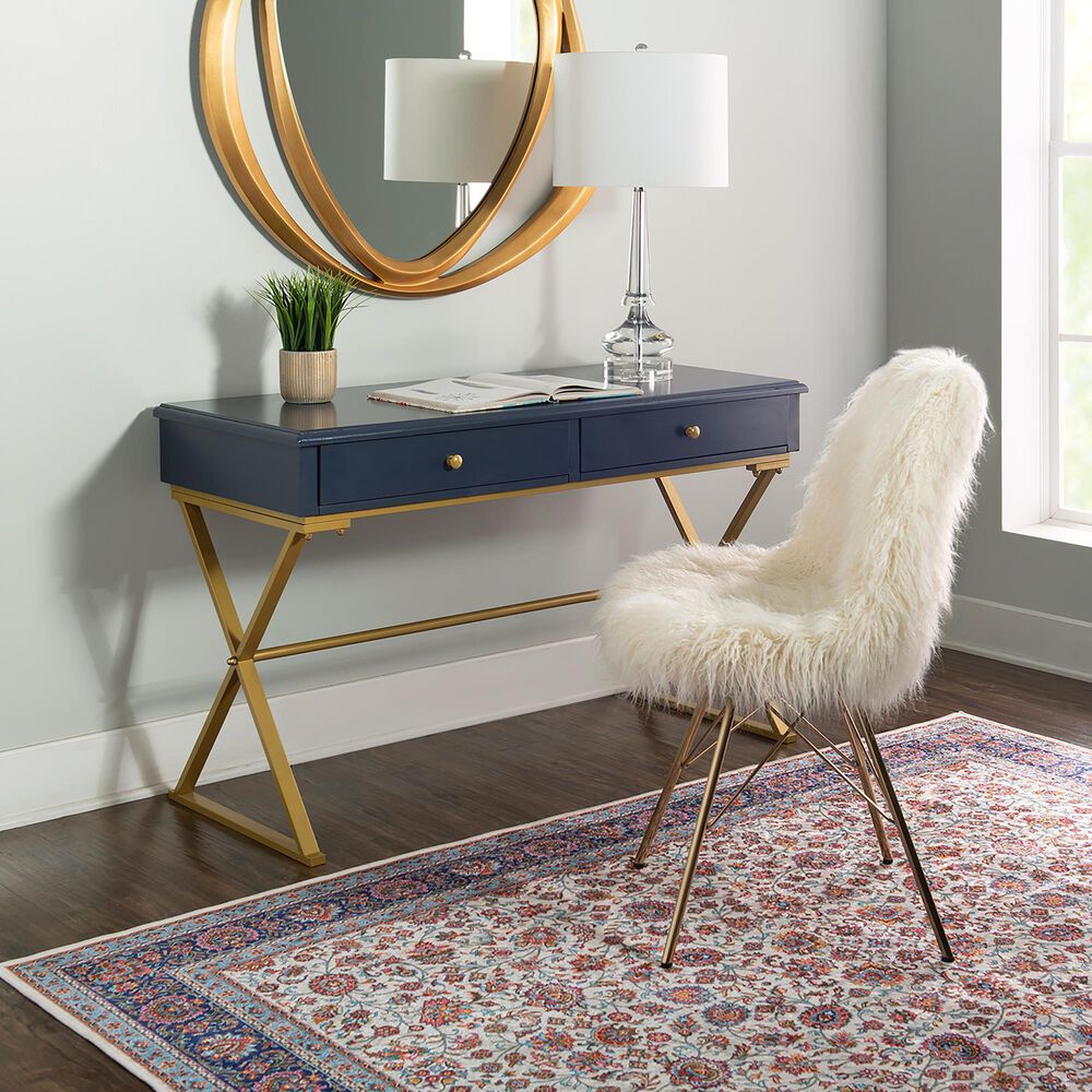 Linon Home Decor Campaign 2-Drawer Desk in Blue and Gold, , large