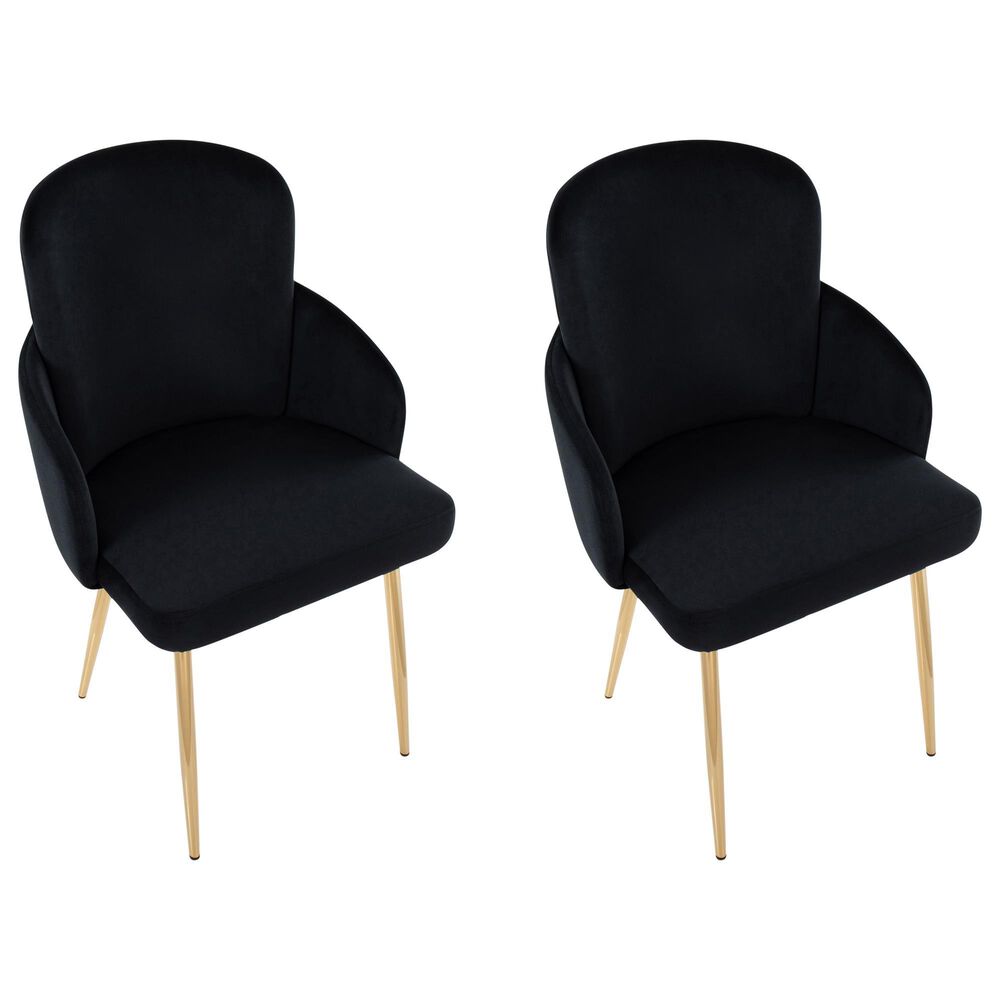 Lumisource Dahlia Dining Arm Chair with Black Velvet Cushion in Gold &#40;Set of 2&#41;, , large