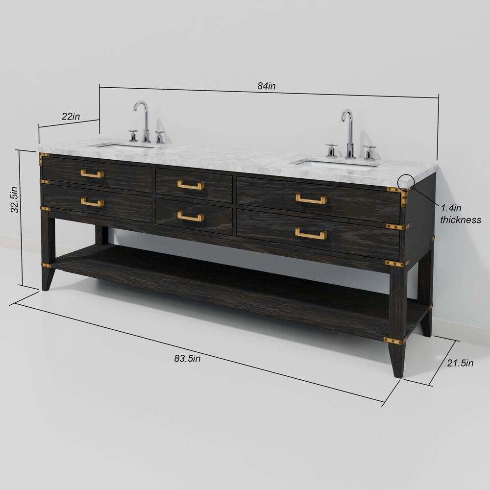 Lexora Home Norwalk 84" Double Bathroom Vanity in Black Oak with White Carrara Marble Top and Rectangular Sinks, , large