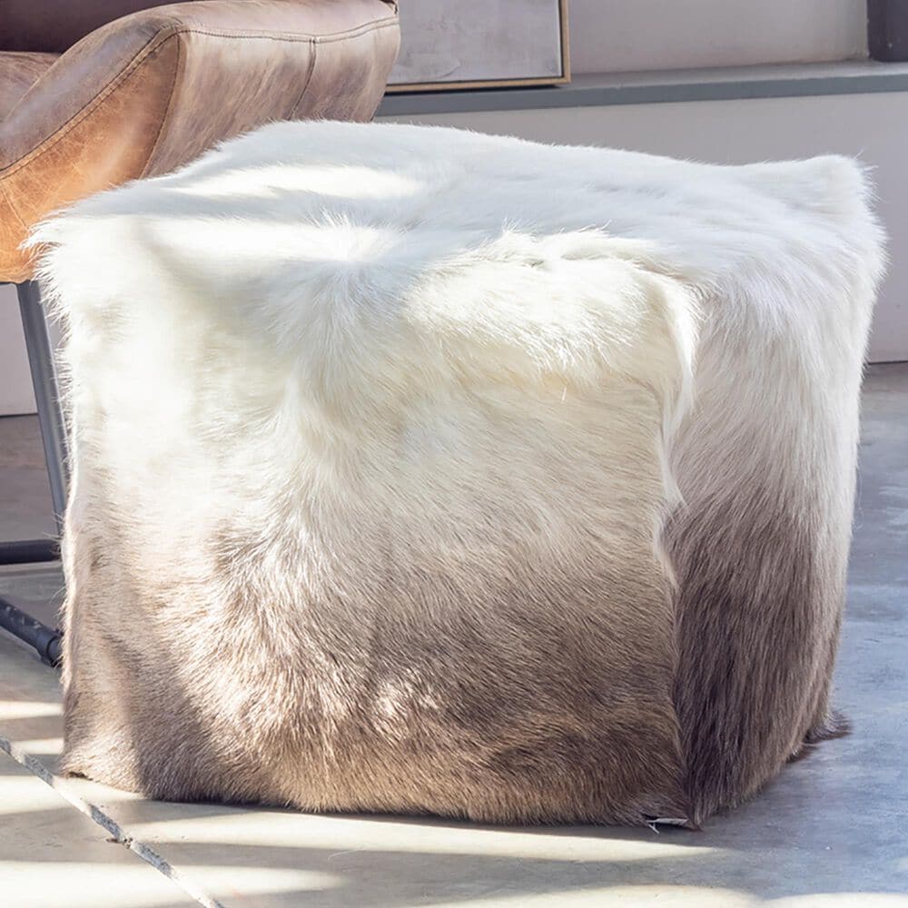 Moe's Home Collection Goat Fur Pouf in Cappuccino Ombre, , large