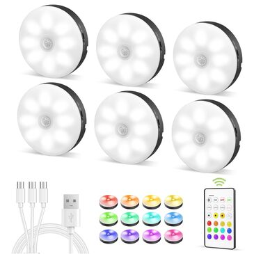 HOMLUX Motion Sensor Puck Light in Black (Set of 6), , large