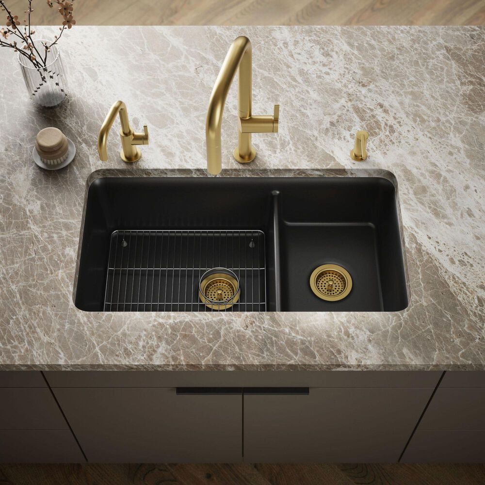 Kohler Cairn 33.5" Undermount Double-Bowl Kitchen Sink in Matte Black, , large