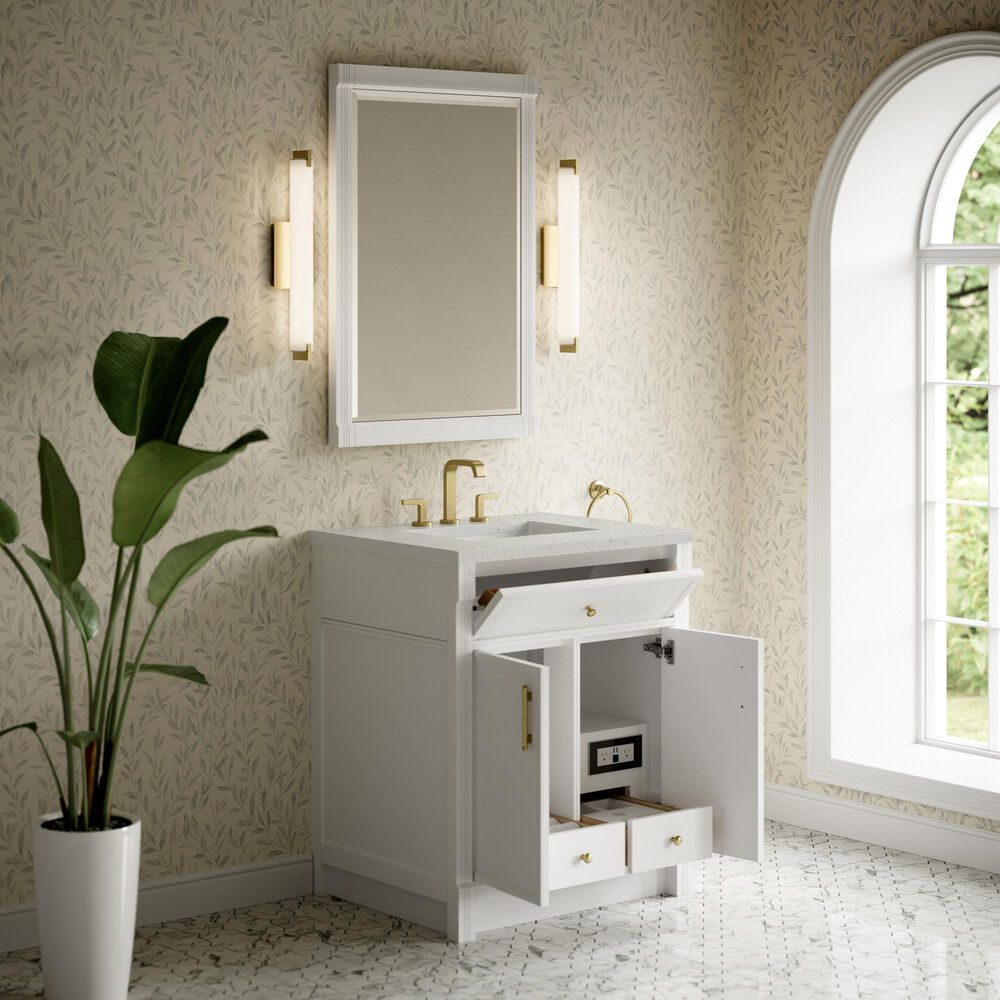 James Martin Bellshire 30" Single Bathroom Vanity in Bright White with 3 cm Lime Delight Silestone Top and Rectangular Sink, , large