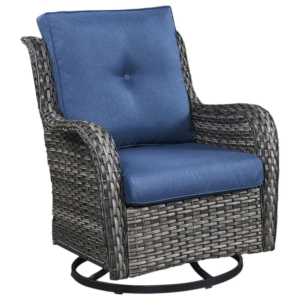 Sunwell Garden 5-Piece Patio Conversation Set with Brown Rattan in Blue, , large