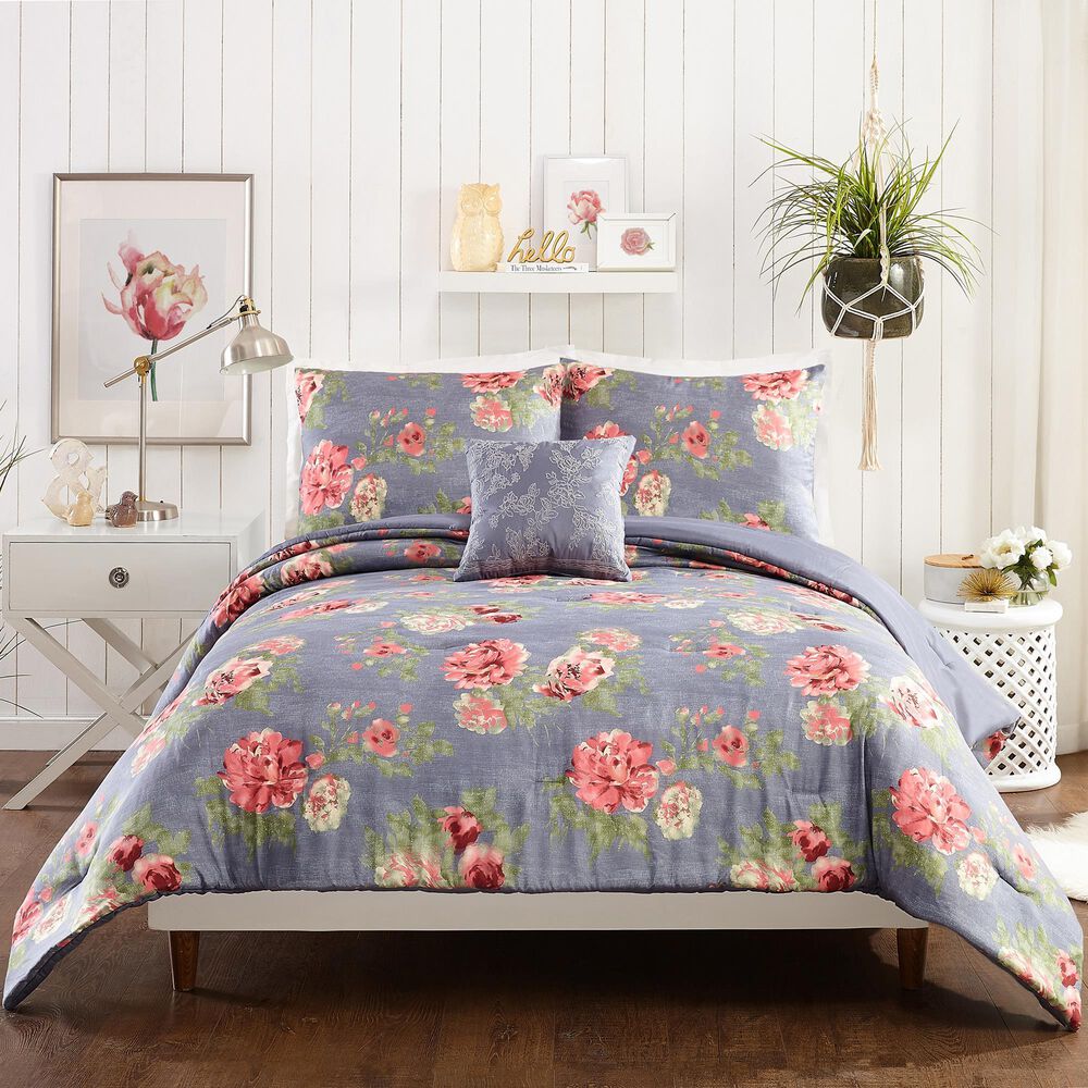 Peking Handicraft Alessia 4-Piece Full/Queen Comforter Set in Gray, , large