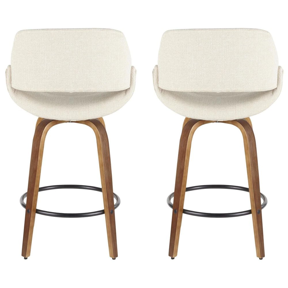 LumiSource Fabrico 26" Swivel Fixed-Height Counter Stool with Cream Noise Fabric Upholstery in Black and Walnut (Set of 2), , large