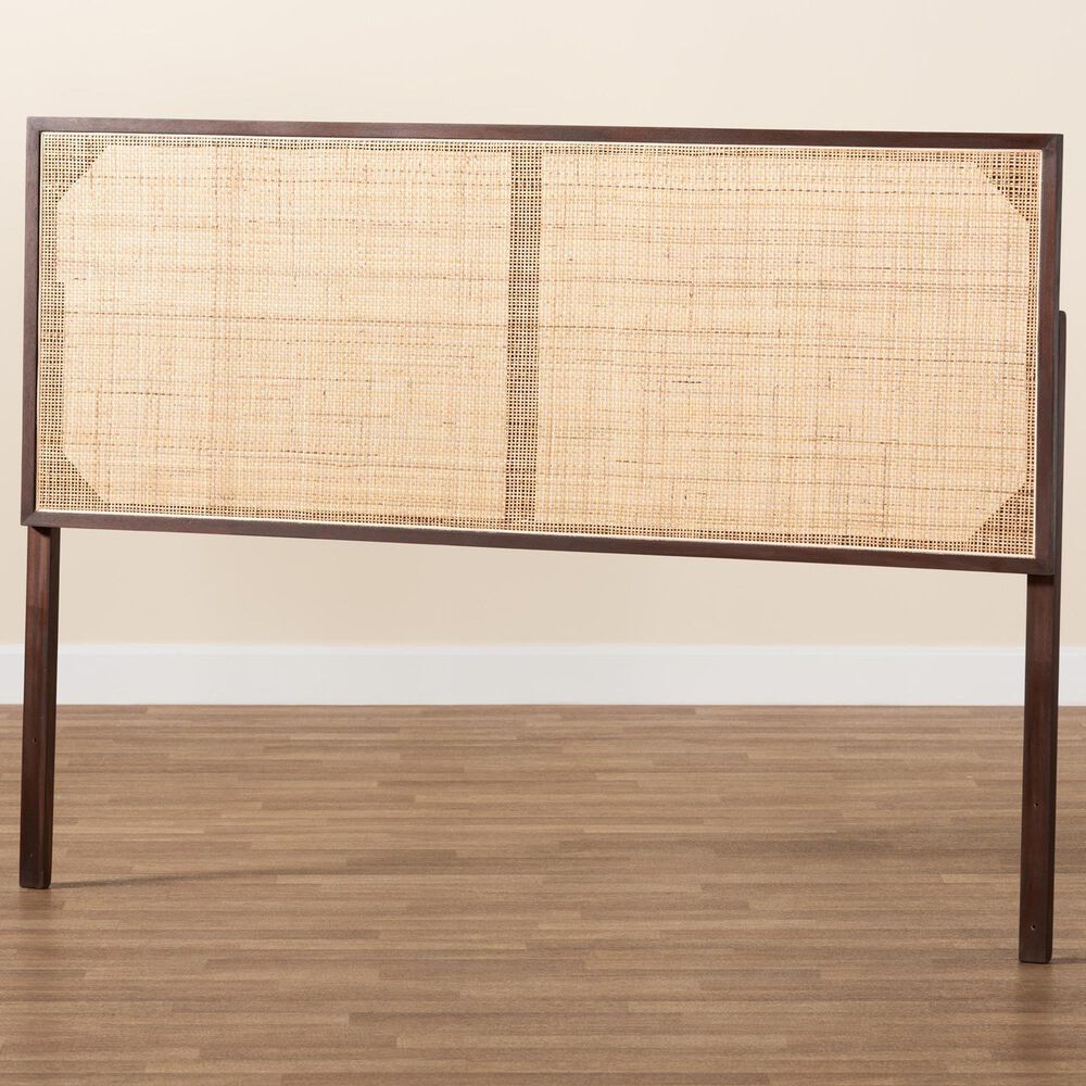 Baxton Studio Aurelia Queen Panel Headboard in Dark Brown and Natural Brown, , large