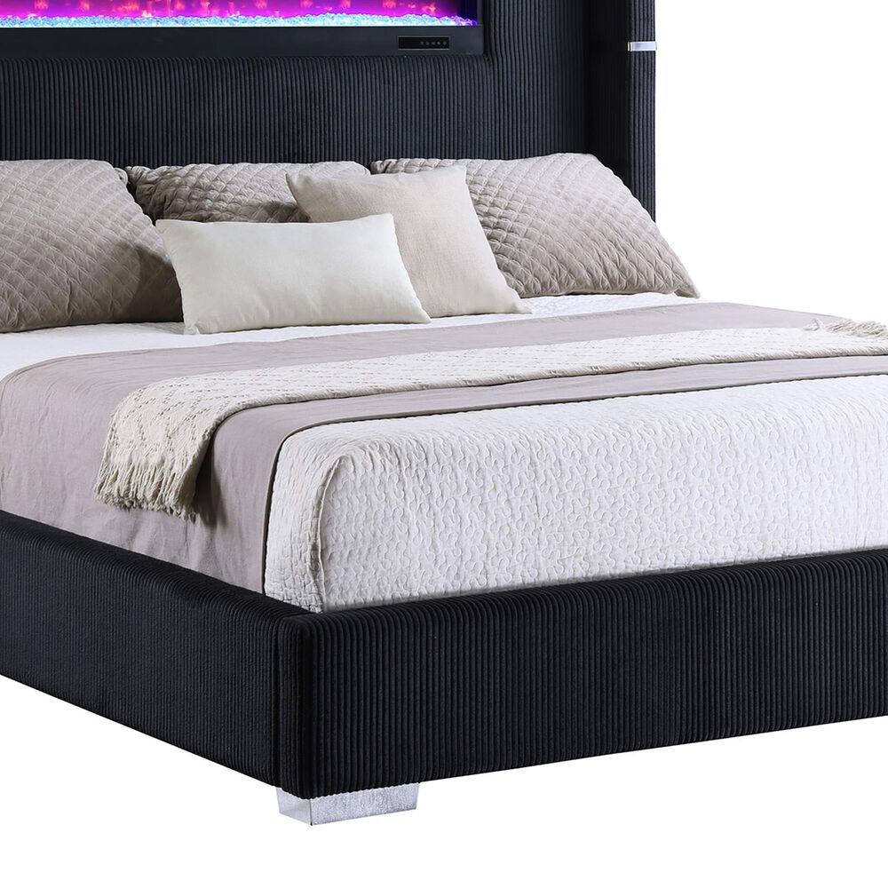 Coaster Tisdall Queen Upholstered Fireplace Bed in Black, , large