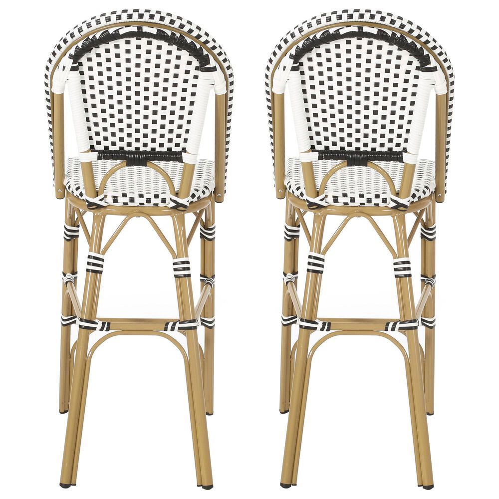 Hearth and Haven Outdoor Wicker French Barstool with Brown Aluminum Frame in White (Set of 2), , large