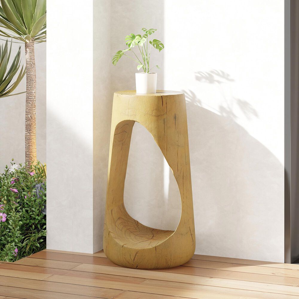 Hearth and Haven Outdoor End Table with Hollow Design in Natural, , large