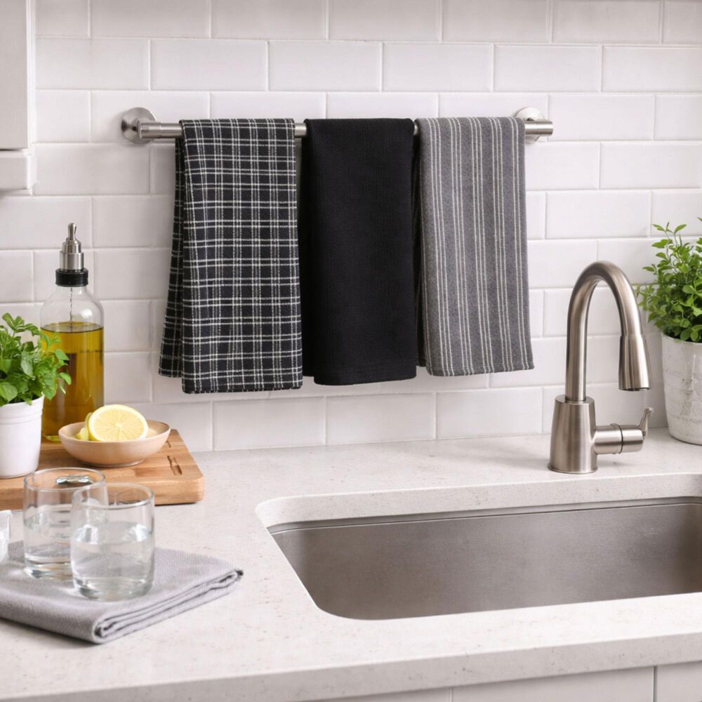 Willow &amp; Hem Rowan Kitchen Towel in Black (Set of 3), , large