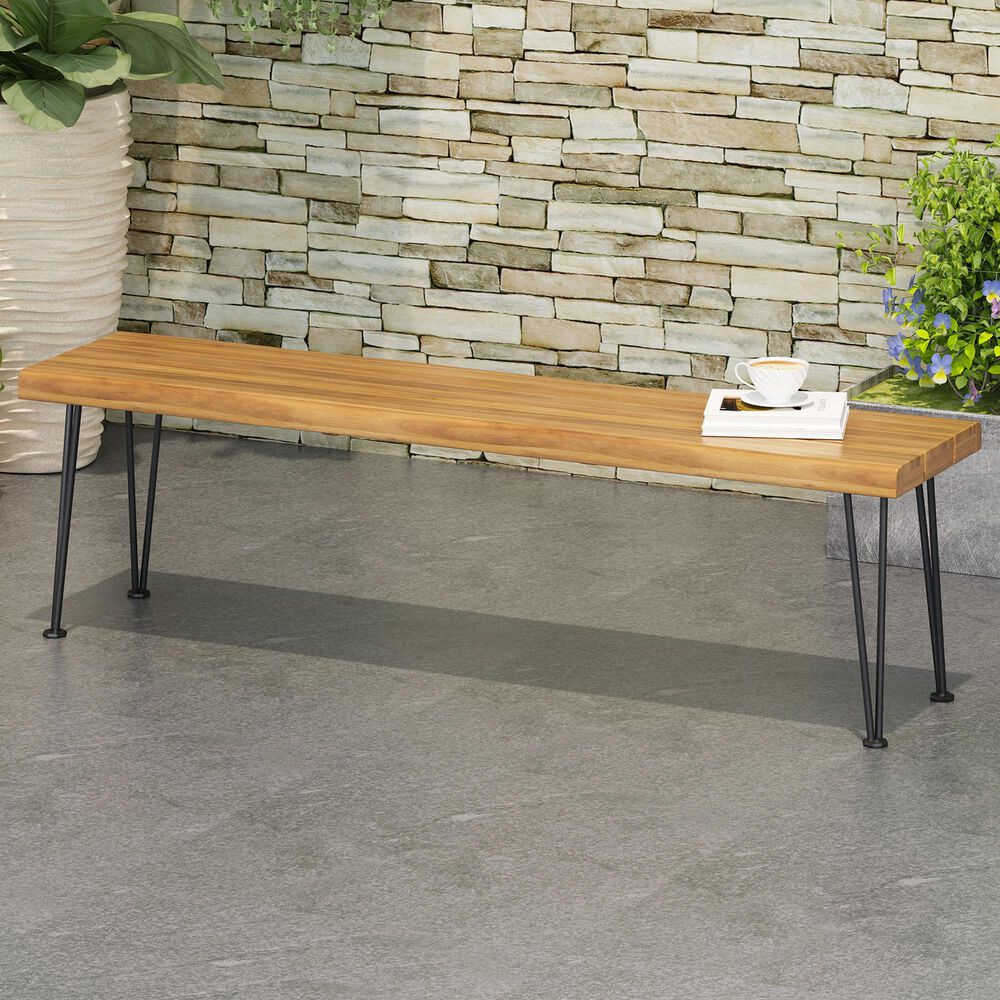 Hearth and Haven Zion Patio Bench in Teak and Black, , large