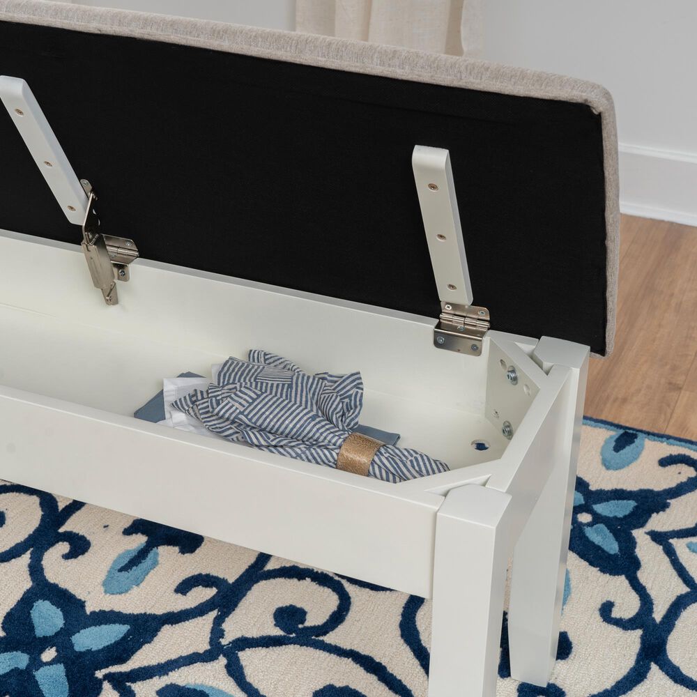 Linon Home Decor Jane Storage Bench with Light Grey Cushion in Vanilla White, , large