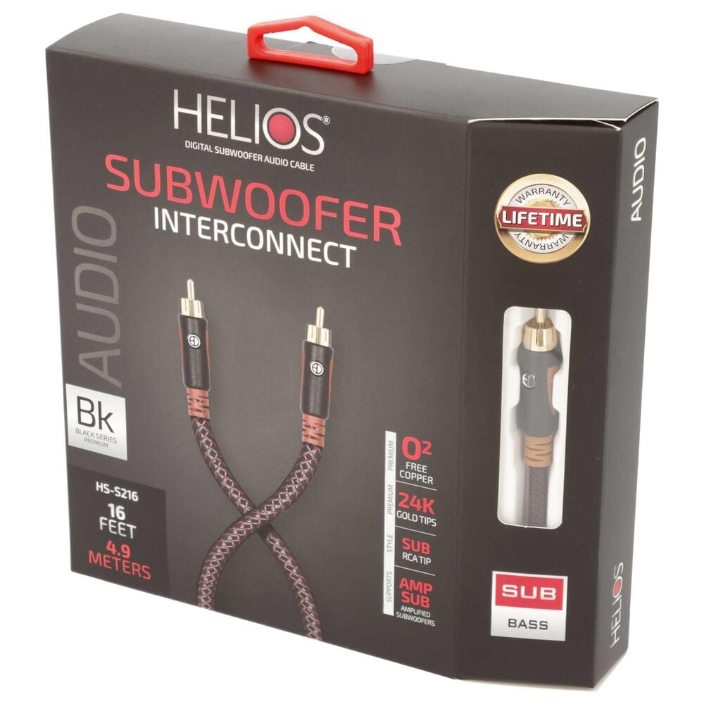 Helios 3-Piece Powermax 8 AC Outlet Surge Protector and 50' 14-Gauge Speaker Wire with Black Series 16' Subwoofer Cable in Black, , large