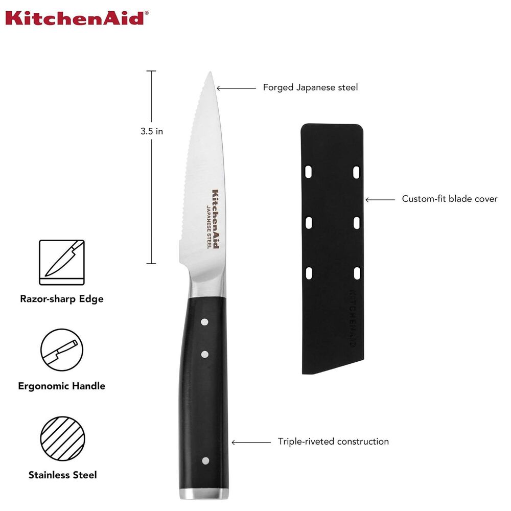 KitchenAid Gourmet 3.5&quot; Serrated Paring Knife in Stainless Steel and Black, , large