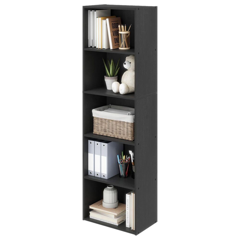 HOMLUX 5-Tier Reversible Bookshelf with Decorative Open Shelves in Blackwood, , large