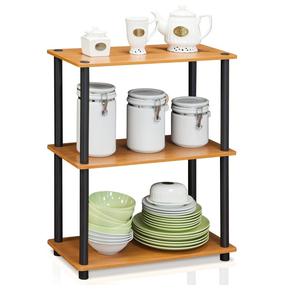 HOMLUX 3-Tier Compact Open Storage Bookshelf in Light Cherry and Black, , large