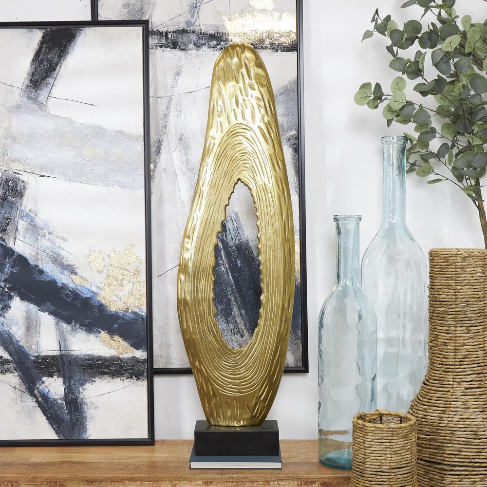 Maple and Jade Abstract Teardrop Decorative Sculpture in Satin Gold and Black, , large