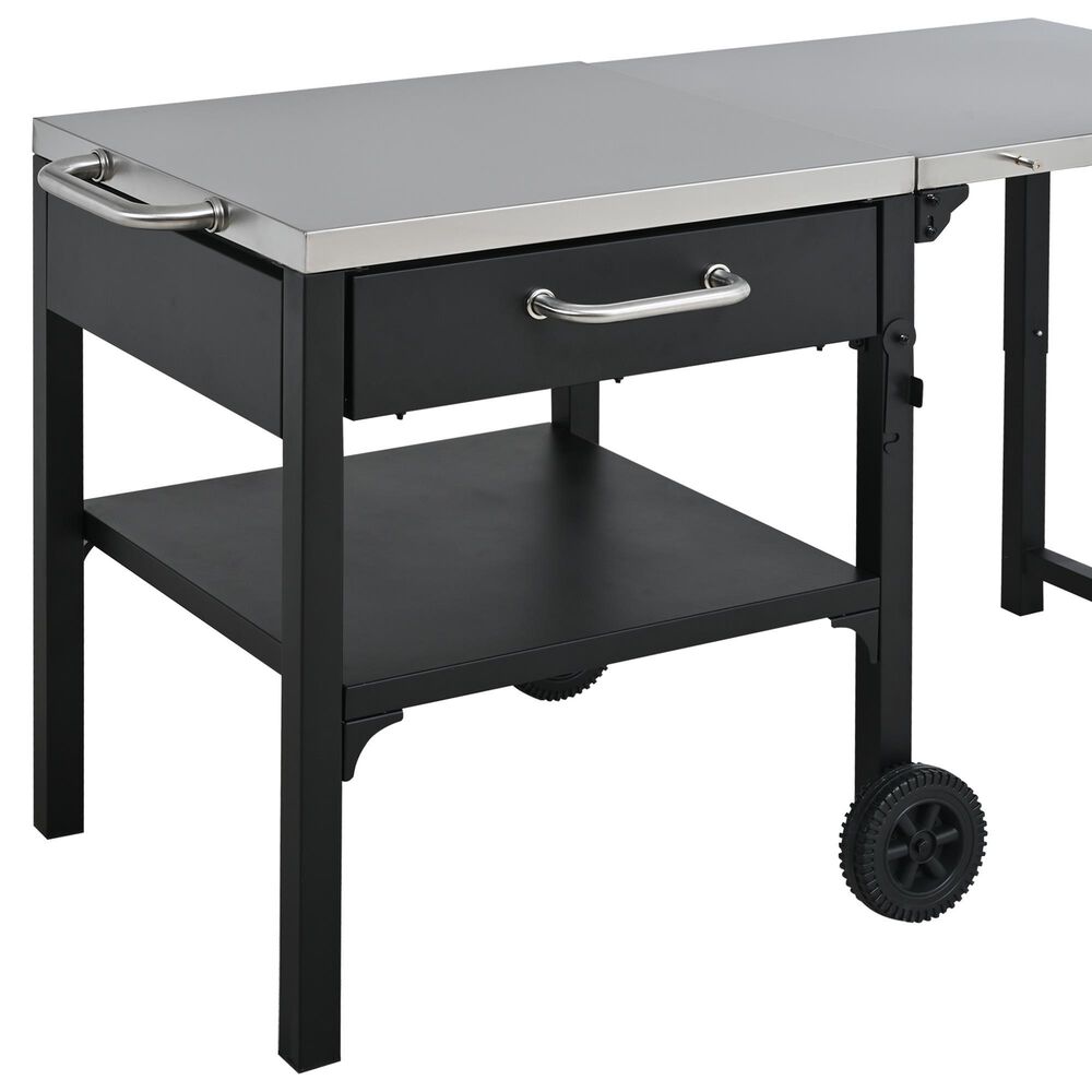 Hearth and Haven Outdoor Foldable Kitchen Cart with Side Table in Black, , large