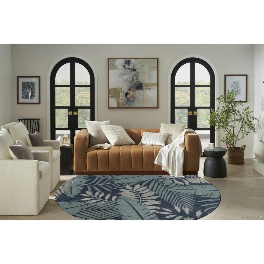 Nourison Garden Oasis GOA02 Navy 8&#39; Round Indoor/Outdoor Area Rug, , large