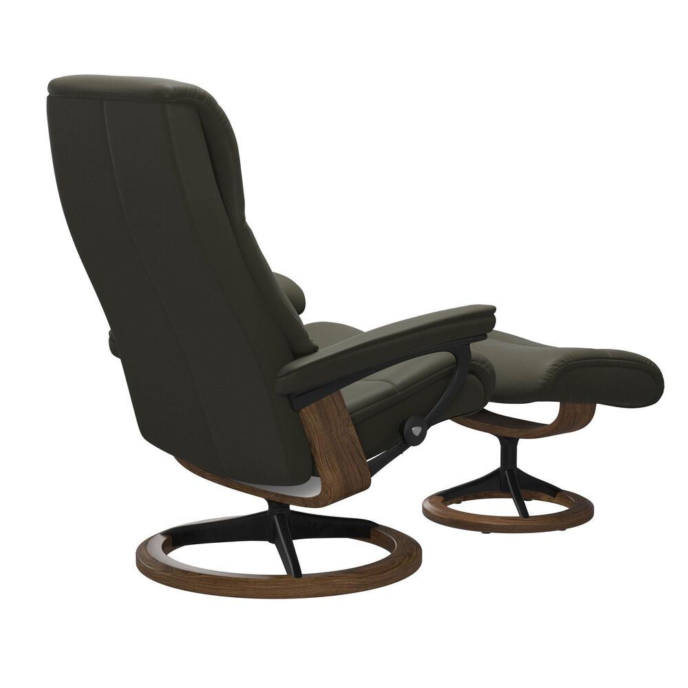 Stressless View Signature Medium Leather Chair and Ottoman in Paloma Dark Olive, , large