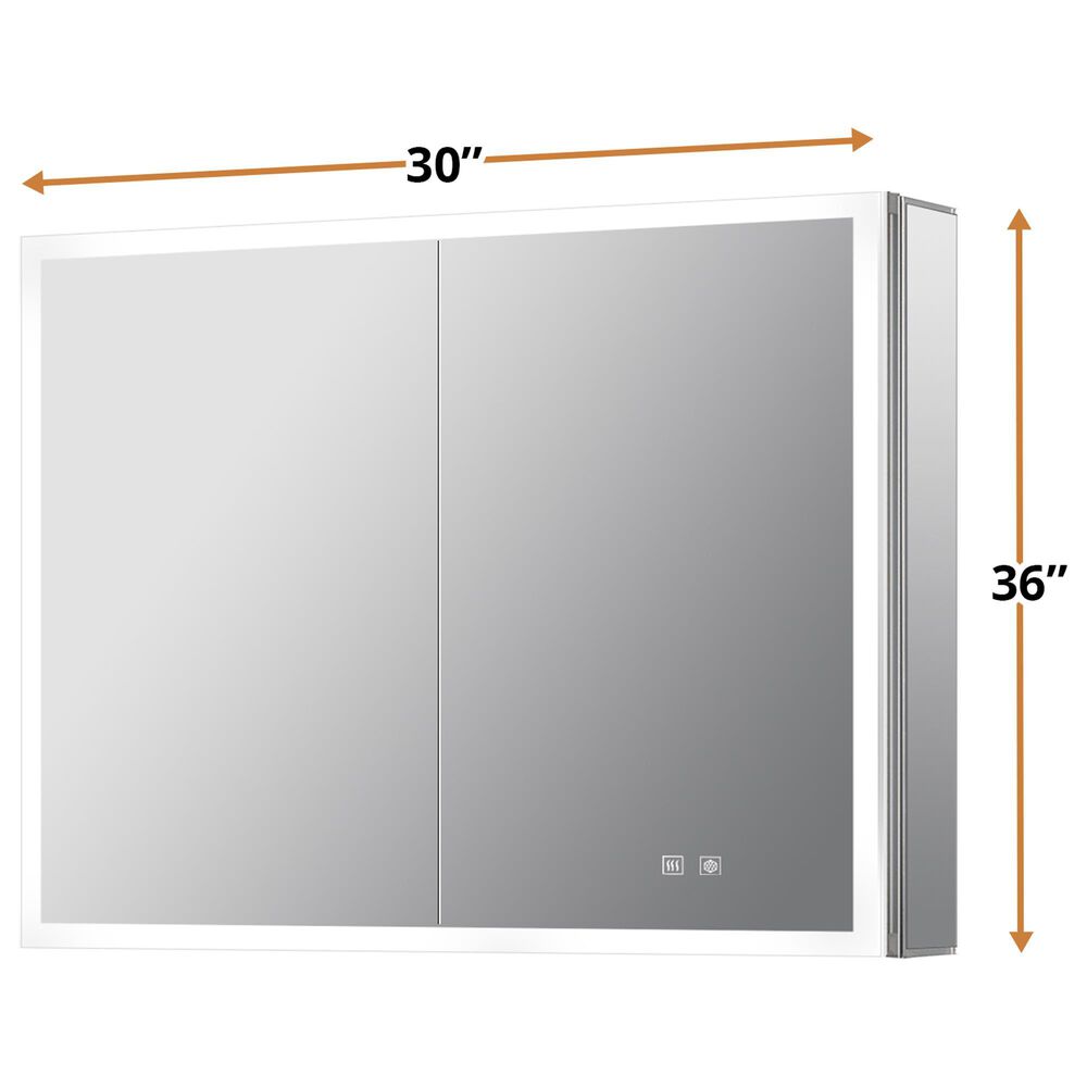 Lexora Home Mesa 30" x 36" LED Mirror Medicine Cabinet with Defogger in Aluminium, , large