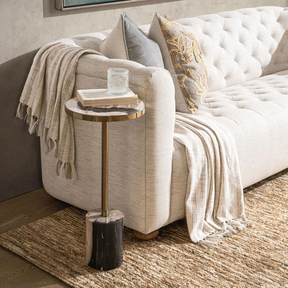 Classic Home Jordyn 12" Round Accent Table in Molten Husk and Brass, , large