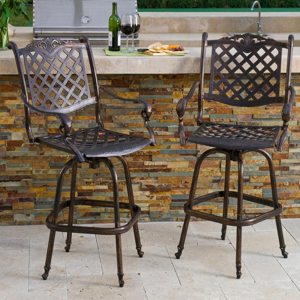 Noble House Avon Patio Barstool in Shiny Copper &#40;Set of 2&#41;, , large