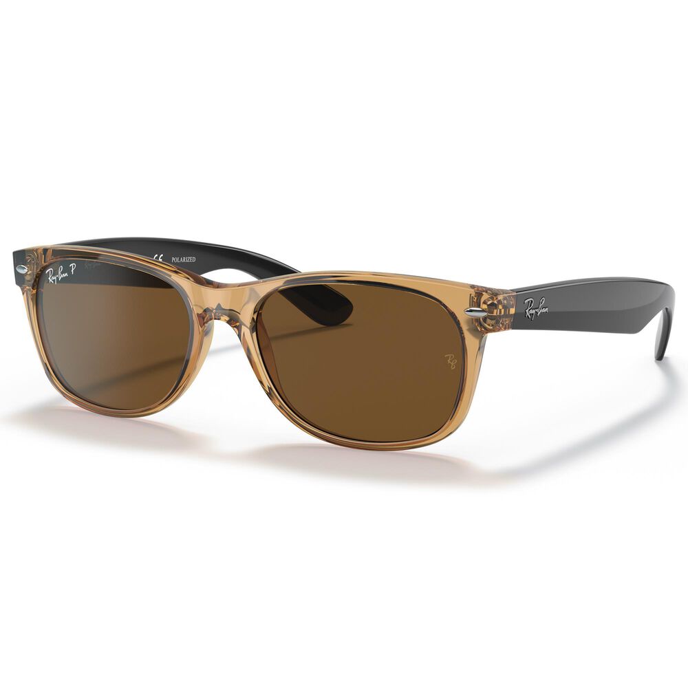 Ray-Ban New Wayfarer Bicolor Sunglass with Brown Lenses in Polished Honey, , large