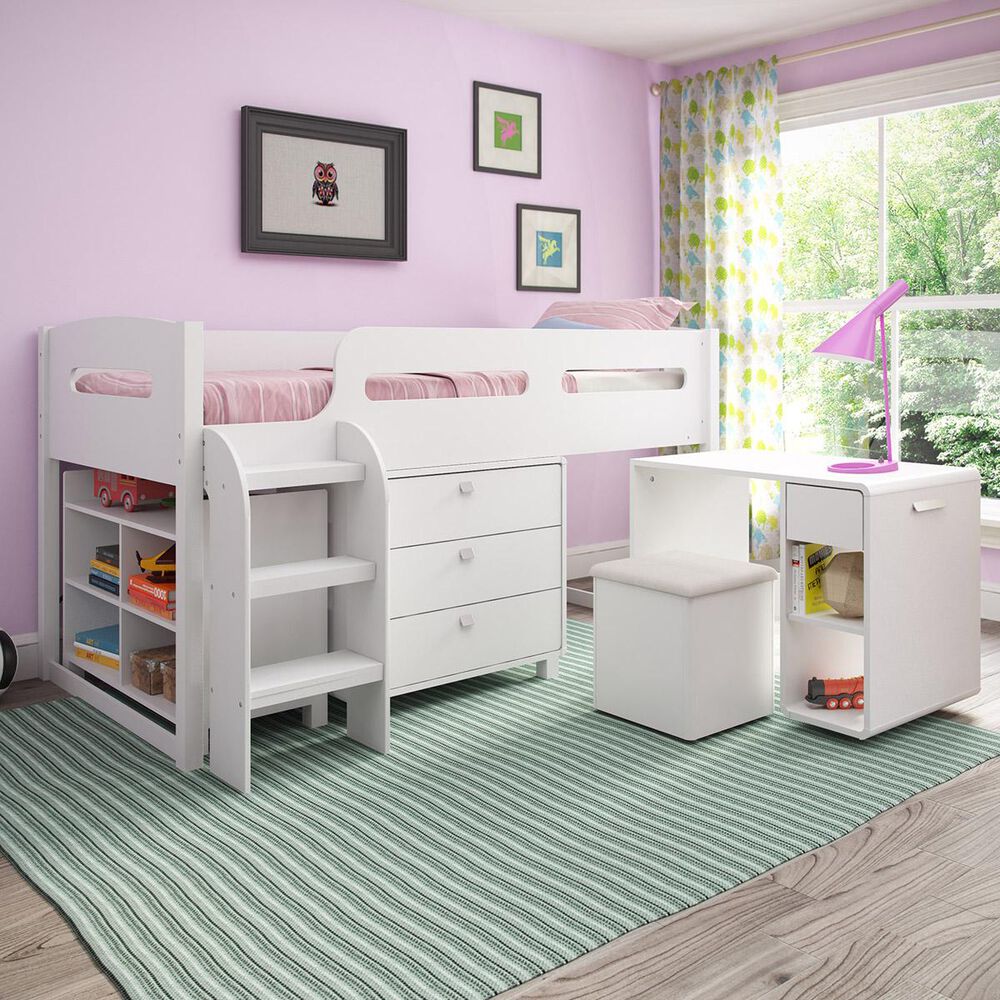 CorLiving Madison 5 Piece Single Twin Loft Bed in Snow White, , large