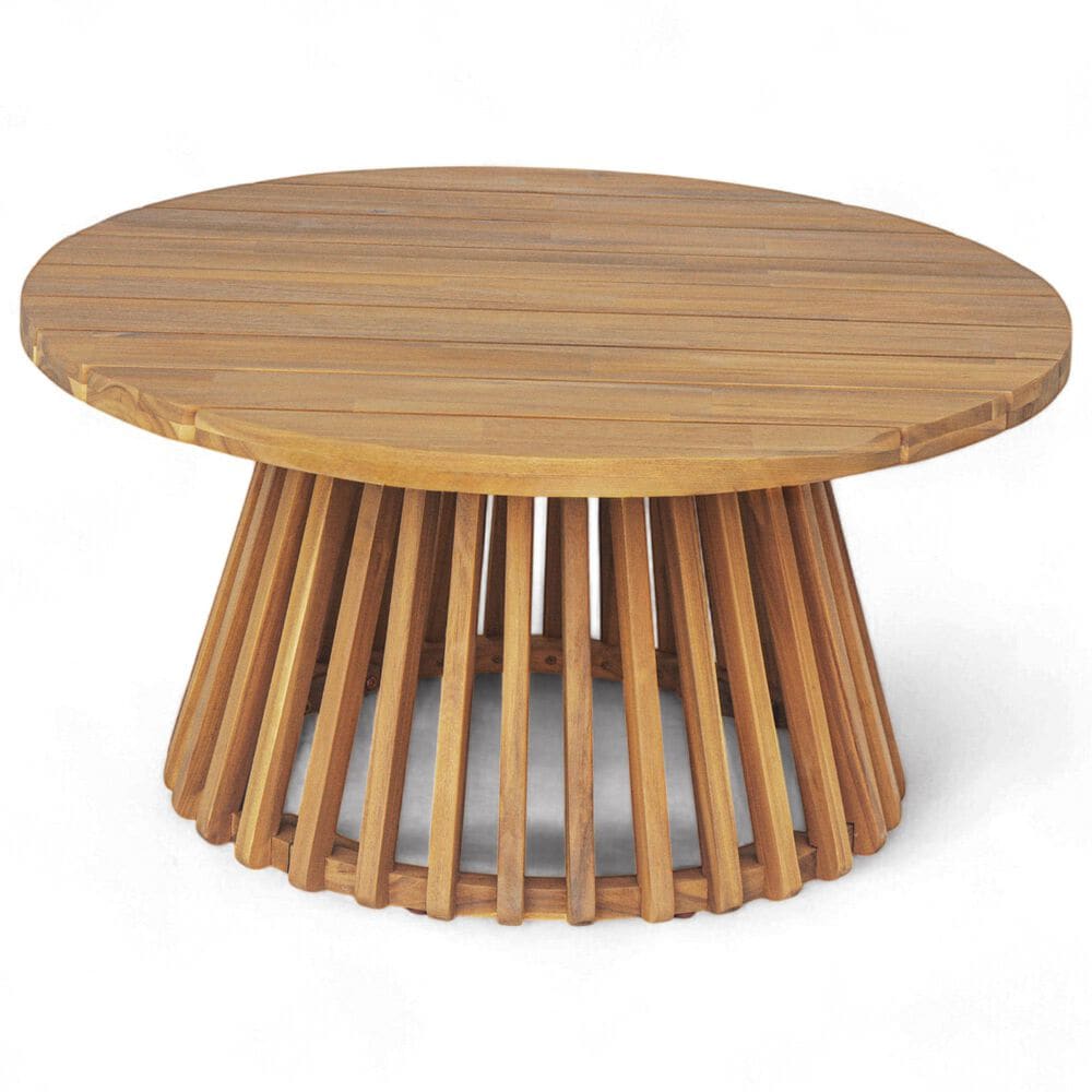Hearth and Haven Outdoor Round Coffee Table with Slatted Base in Teak, , large
