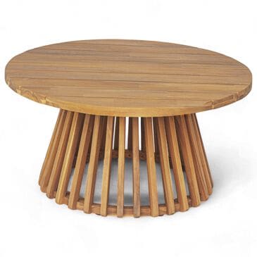 Hearth and Haven Outdoor Round Coffee Table with Slatted Base in Teak, , large