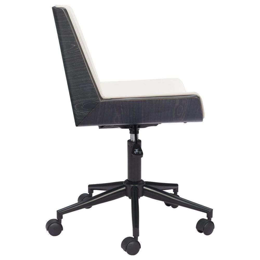 Zuo Modern Maker Office Chair with White Faux Leather in Black, , large