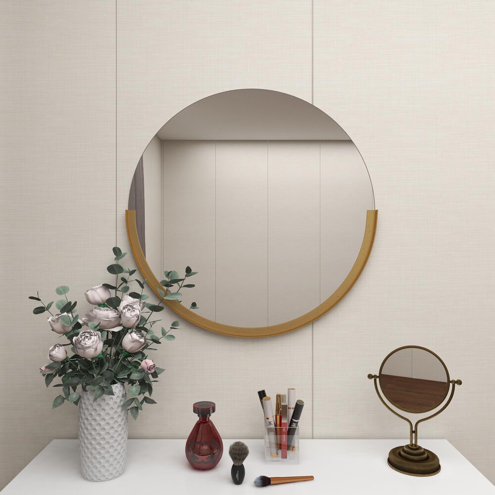 Maple and Jade 30&quot; Round Wall Mirror in Matte Gold, , large