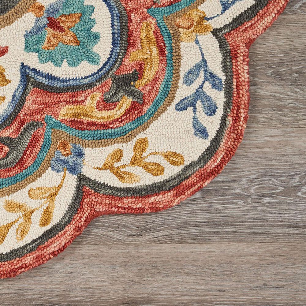 L&amp;R Resources Sinuous Blossoms 4&#39; Scalloped Red and Multicolor Area Rug, , large